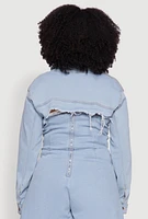 Womens Plus Daisy Distressed Bolero Jean Jacket, Blue,