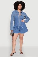 Womens Plus Daisy Distressed Bolero Jean Jacket, Blue,