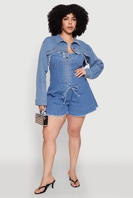 Womens Plus Daisy Distressed Bolero Jean Jacket, Blue,