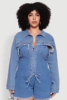 Womens Plus Daisy Distressed Bolero Jean Jacket, Blue,
