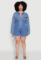 Womens Plus Daisy Distressed Bolero Jean Jacket, Blue,
