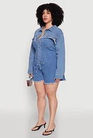 Womens Plus Daisy Distressed Bolero Jean Jacket, Blue,