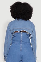 Womens Plus Daisy Distressed Bolero Jean Jacket, Blue,