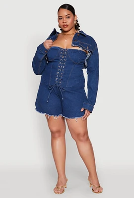 Womens Plus Size Daisy Distressed Bolero Jean Jacket, Blue, Size 1X