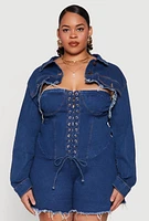Womens Plus Size Daisy Distressed Bolero Jean Jacket, Blue, Size 1X