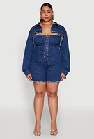 Womens Plus Size Daisy Distressed Bolero Jean Jacket, Blue, Size 1X