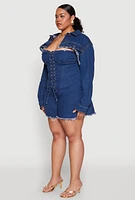 Womens Plus Size Daisy Distressed Bolero Jean Jacket, Blue, Size 1X