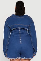 Womens Plus Size Daisy Distressed Bolero Jean Jacket, Blue, Size 1X