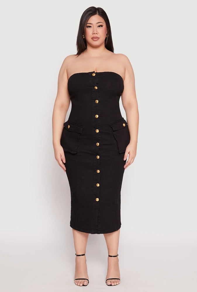 Womens Plus Daisy Denim Tube Dress,