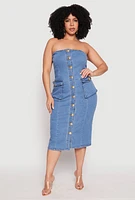 Womens Plus Size Daisy Denim Tube Dress, Blue, Size 2X