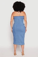 Womens Plus Size Daisy Denim Tube Dress, Blue, Size 2X