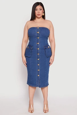 Womens Plus Size Daisy Denim Tube Dress, Blue, Size 3X