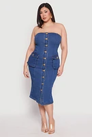 Womens Plus Size Daisy Denim Tube Dress, Blue, Size 3X