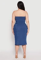 Womens Plus Size Daisy Denim Tube Dress, Blue, Size 3X