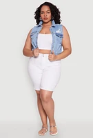 Womens Plus Size WAX Distressed Denim Vest, Blue, Size 2X