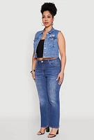 Womens Plus Size WAX Distressed Denim Vest, Blue, Size 3X