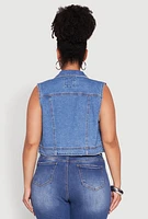 Womens Plus Size WAX Distressed Denim Vest, Blue, Size 3X