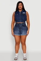 Womens Plus Size WAX Distressed Denim Vest, Blue, Size 1X