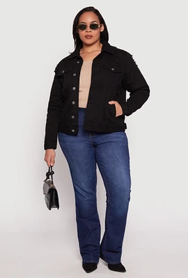 Womens Plus Size Almost Famous Distressed Denim Jacket, Black, Size 3X