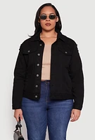 Womens Plus Size Almost Famous Distressed Denim Jacket, Black, Size 1X