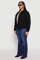 Womens Plus Size Almost Famous Distressed Denim Jacket, Black, Size 1X