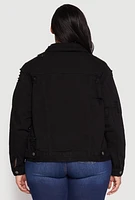 Womens Plus Size Almost Famous Distressed Denim Jacket, Black, Size 3X