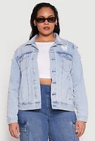Womens Plus Size Almost Famous Distressed Denim Jacket, Blue, Size 2X
