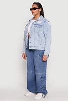 Womens Plus Size Almost Famous Distressed Denim Jacket, Blue, Size 2X