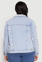 Womens Plus Size Almost Famous Distressed Denim Jacket, Blue, Size 2X