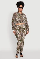 Womens Plus Size Graphic Print Ruched Sleeve Cropped Jacket, Green, Size 1X