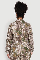 Womens Plus Size Graphic Print Ruched Sleeve Cropped Jacket, Green, Size 3X