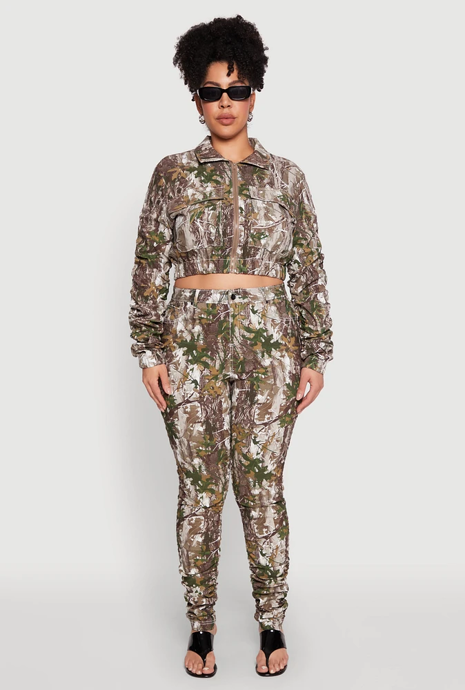 Womens Plus Size Printed Pattern Stacked Pants, Green, Size 3X