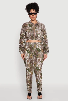 Womens Plus Size Printed Pattern Stacked Pants, Green, Size 3X