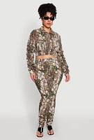 Womens Plus Size Printed Pattern Stacked Pants, Green, Size 3X
