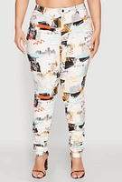 Womens Plus Printed Pattern Stacked Pants, Multi,