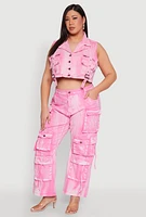 Womens Plus Size Spoon Jeans Mineral Wash Denim Vest, Pink, Size 3X