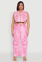 Womens Plus Size Spoon Jeans Mineral Wash Denim Vest, Pink, Size 3X