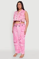 Womens Plus Size Spoon Jeans Mineral Wash Denim Vest, Pink, Size 3X