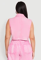 Womens Plus Size Spoon Jeans Mineral Wash Denim Vest, Pink, Size 3X