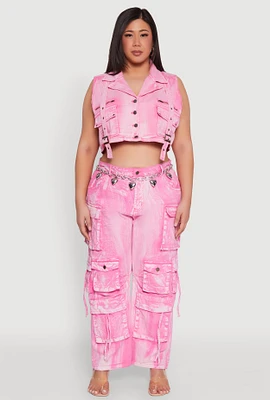 Womens Plus Spoon Jeans Mineral Wash Cargo Jeans, Pink,