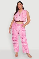 Womens Plus Size Spoon Jeans Mineral Wash Cargo Jeans, Pink, Size 3X