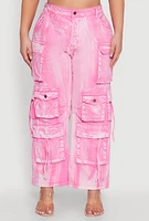 Womens Plus Size Spoon Jeans Mineral Wash Cargo Jeans, Pink, Size 3X