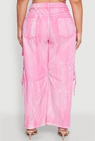 Womens Plus Size Spoon Jeans Mineral Wash Cargo Jeans, Pink, Size 3X