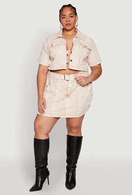 Womens Plus Size Spoon Jeans Mineral Wash Pintuck Skirt, Khaki, Size 1X