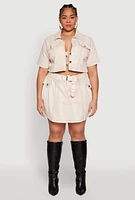 Womens Plus Size Spoon Jeans Mineral Wash Pintuck Skirt, Khaki, Size 1X