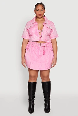 Womens Plus Size Spoon Jeans Mineral Wash Pintuck Skirt, Pink, Size 2X