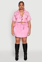 Womens Plus Size Spoon Jeans Mineral Wash Pintuck Skirt, Pink, Size 2X