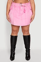 Womens Plus Size Spoon Jeans Mineral Wash Pintuck Skirt, Pink, Size 1X