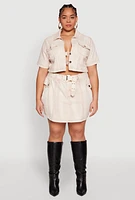 Womens Plus Size Spoon Jeans Acid Wash Cropped Jacket, Beige, Size 1X
