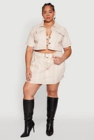 Womens Plus Size Spoon Jeans Acid Wash Cropped Jacket, Beige, Size 1X